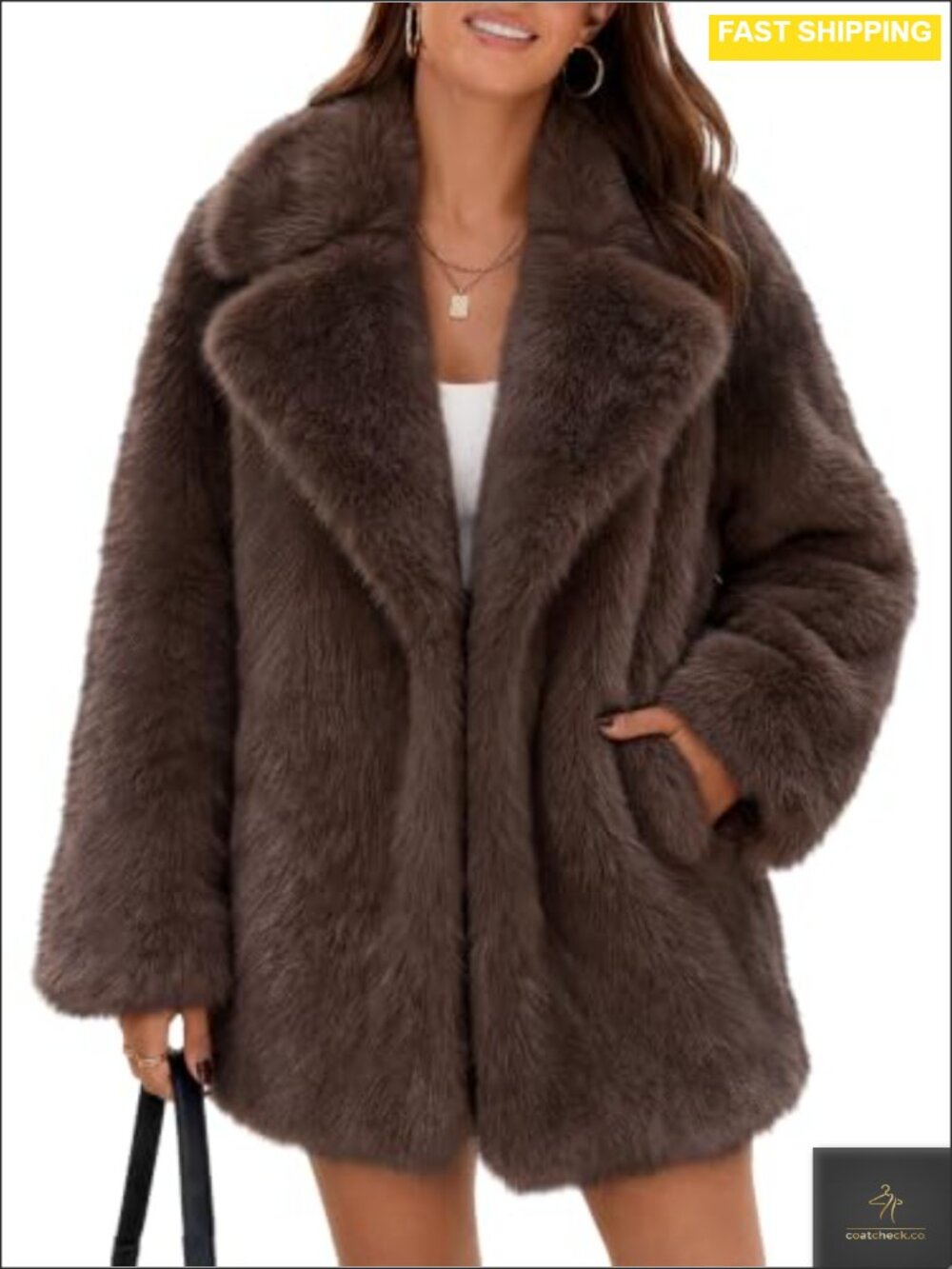 Faux Fur Coat Women's Wide Lapel Open Front Winter Overcoat